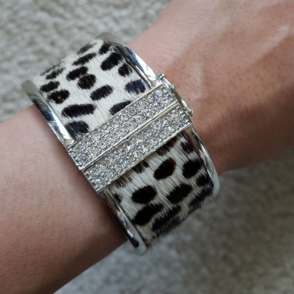 Ann Taylor bracelet- silver&calf hair bangle cuff